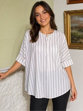 Monk & Lou Pin Stripe Baseball Style Oversized Tunic Top